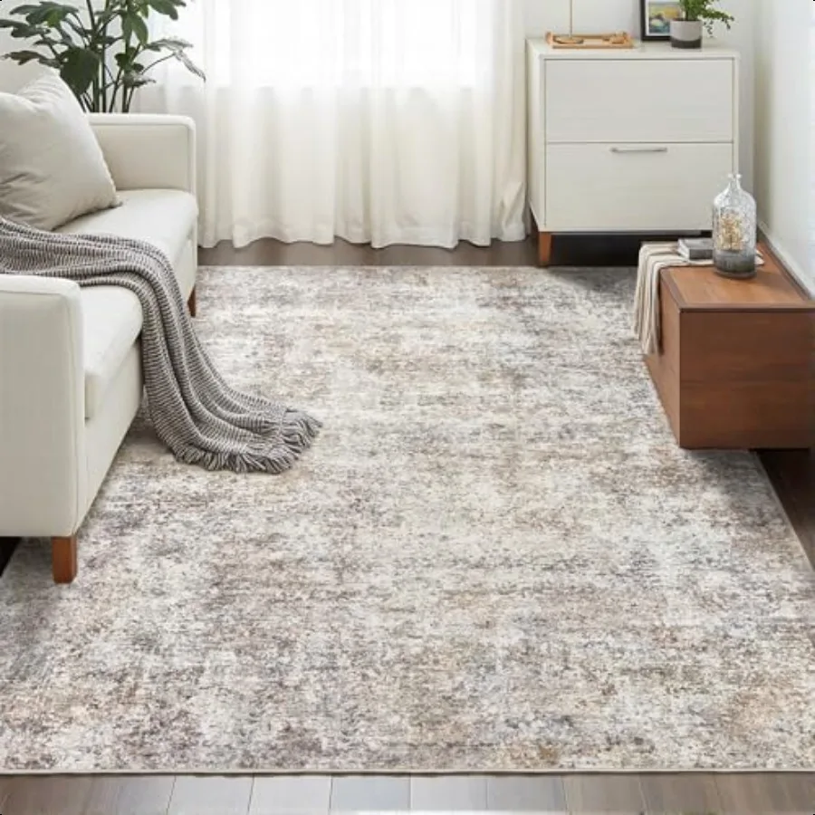 

Area Rugs for Living Room: 5x7 Washable Neutral Abstract Rug for Bedroom Large Soft Modern Dining Room Rugs Indoor Floor Low Pi