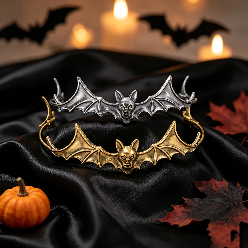 Halloween Bat Tiara Crown Vintage Gothic Metal Headband Vampire Cosplay Hair Accessories for Halloween Party Costume Photoshoot