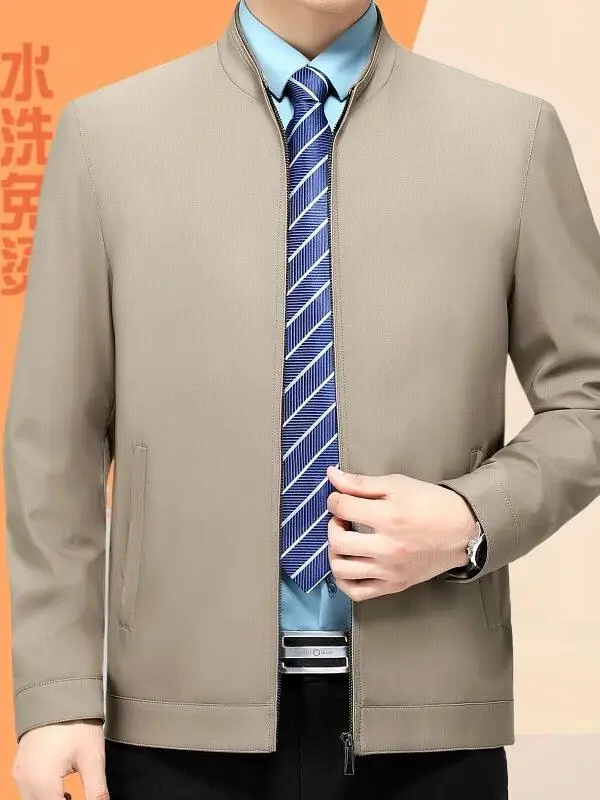 

High-End Silk Men's Jaet Zipper Collar Casual Busin Spring Autumn Dad Clothes Middle-Aged Men's Top