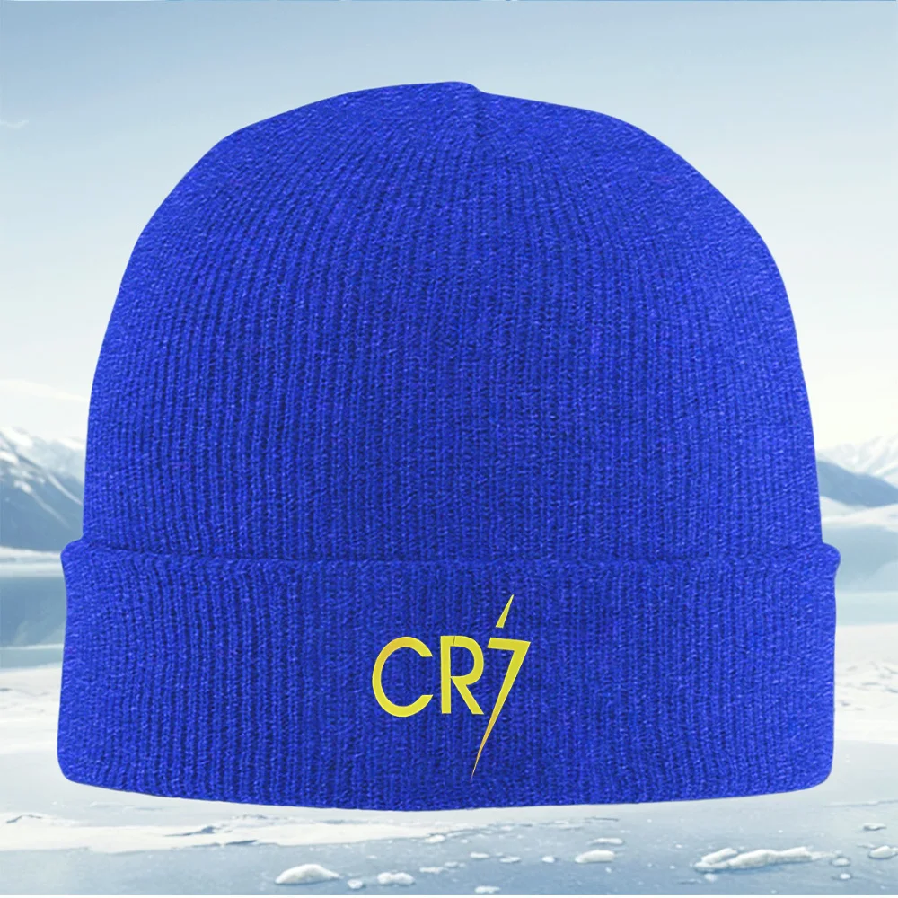 Letras amarillas CR7 fondo negro simple hombres mujeres Unisex sombrero de punto gorro Jersey gorra invierno térmico cálido Navidad Outdoo