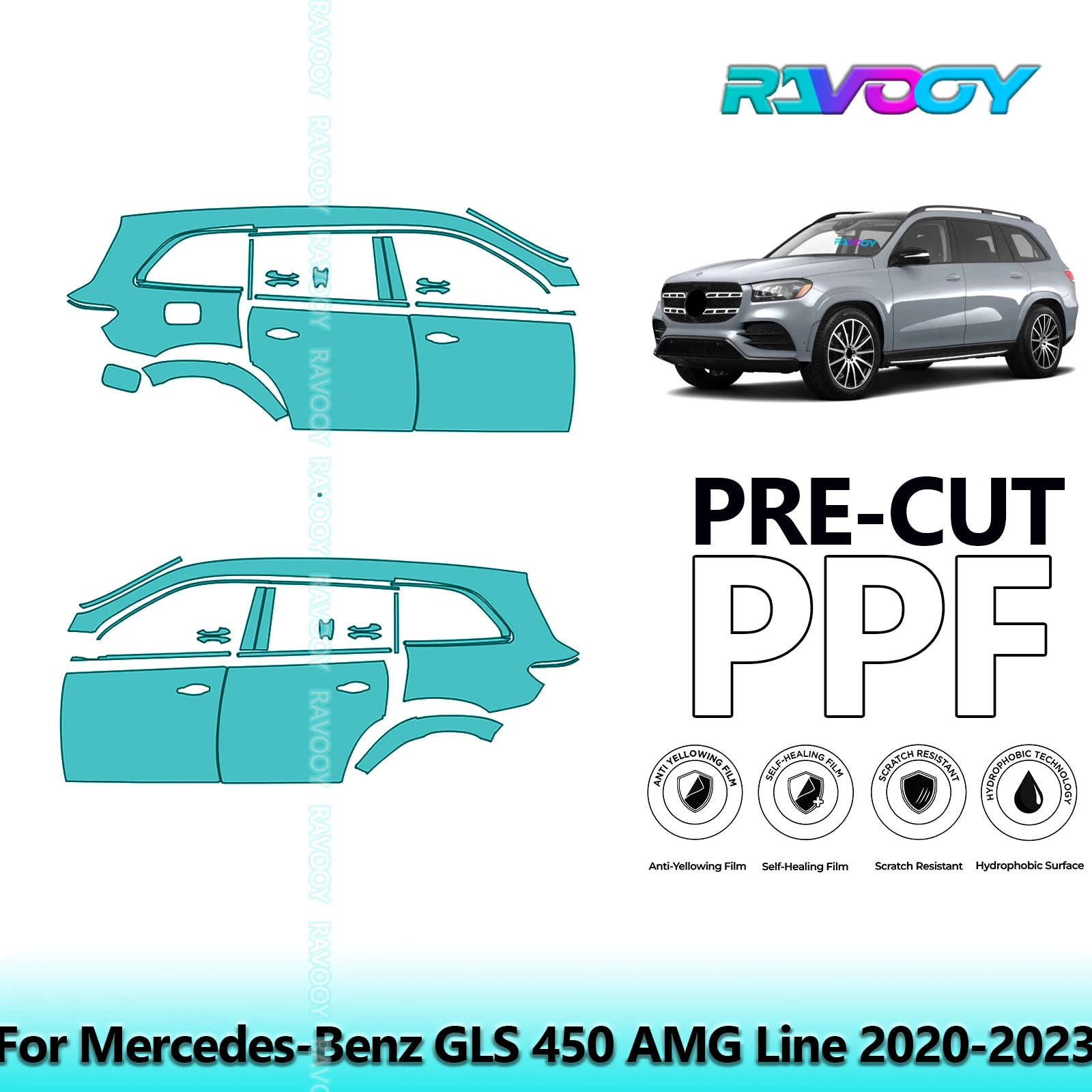 

For Mercedes-Benz GLS 450 AMG Line 2020-2023 8.5mil Clear Matte Pre-Cut PPF Door & A/B Pillar Kit TPU Paint Protection Film Set