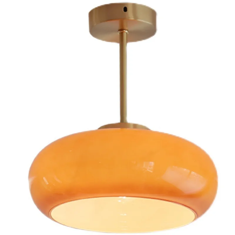 

Medieval Bauhaus retro all-copper cream glass chandelier Japanese balcony entrance foyer aisle ceiling light