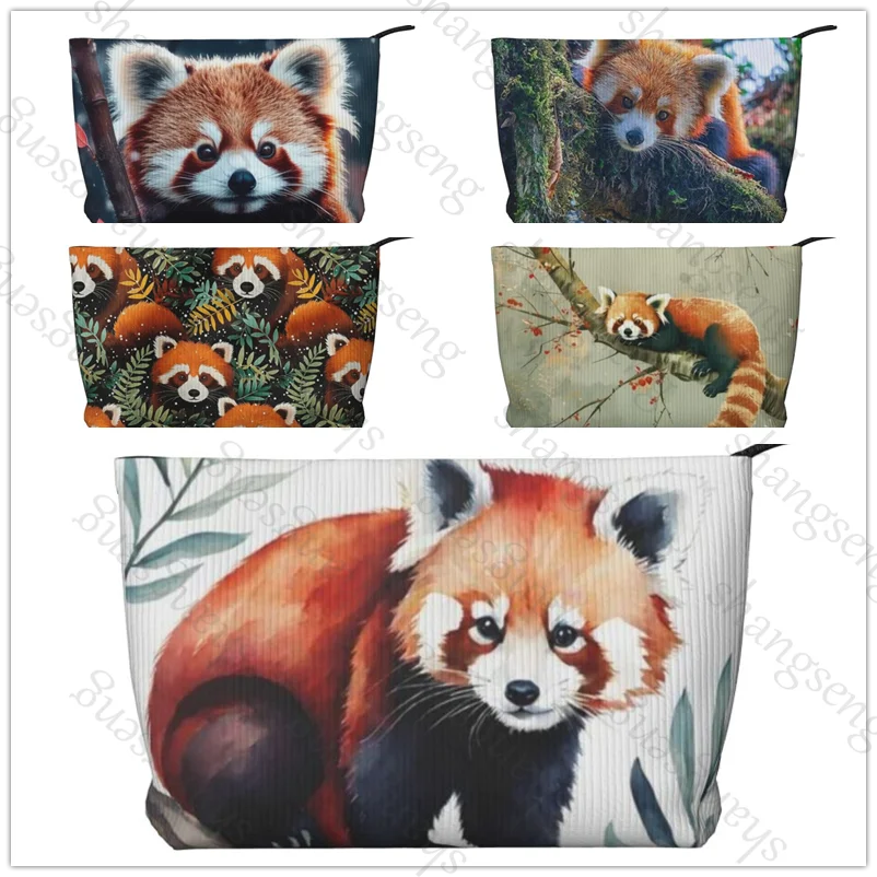 

Cute Red Panda Cosmetic Bag Toilet Storage Bag Women's Box Luxury Travel Zipper Corduroy Print Storage Bag Gift