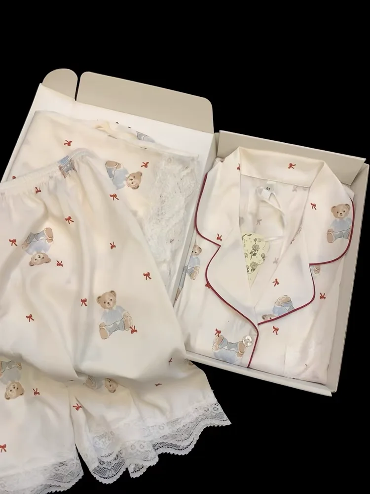 

Сладкий медведь с принтом ледяного шелка Spwear ort Sve тонкая футболка комплект летняя домашняя одежда женские удобные дышащие пижамы