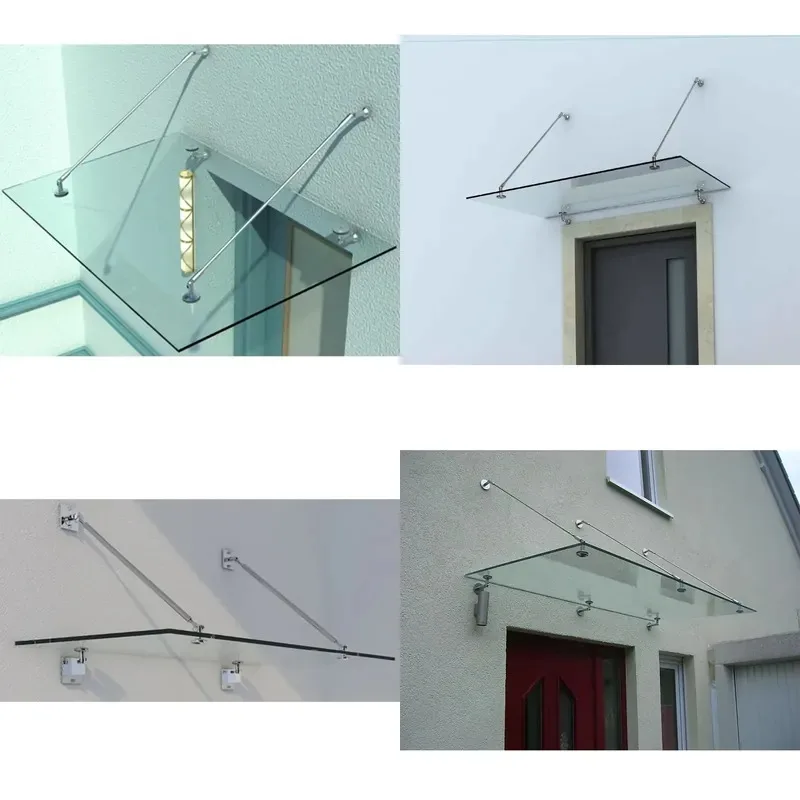Outdoor Steel Frame Glass Canopy for Entrance Door Awning Weatherproof Transparent Roof Cover for Front Porch Patio