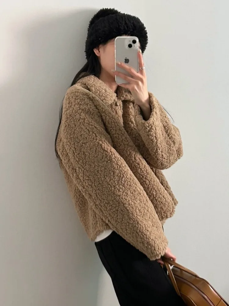 الشتاء Faion مكافحة الشيخوخة التلبيب زر واحد فرو الضأن ort Jaet المرأة الجديدة 2025 الكورية Sle فضفاضة تناسب محاكاة فرو الضأن