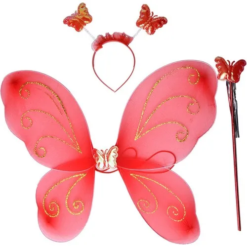 Aydınlı Party Accessory Butterfly Wing Crown Wand Red Color