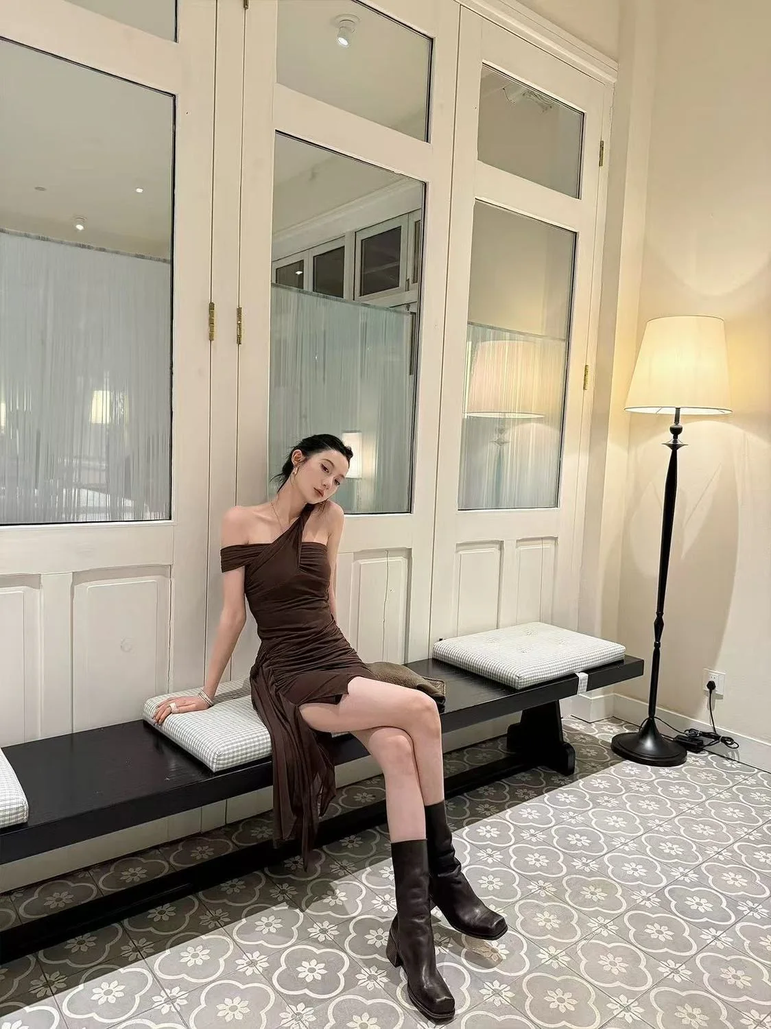 Real Shot Women Sexy One Shoulder Mesh Mini Dress Asymmetrical Streamer Ruched Bodycon Dress Night Club Party Evening Short Dres - view 5