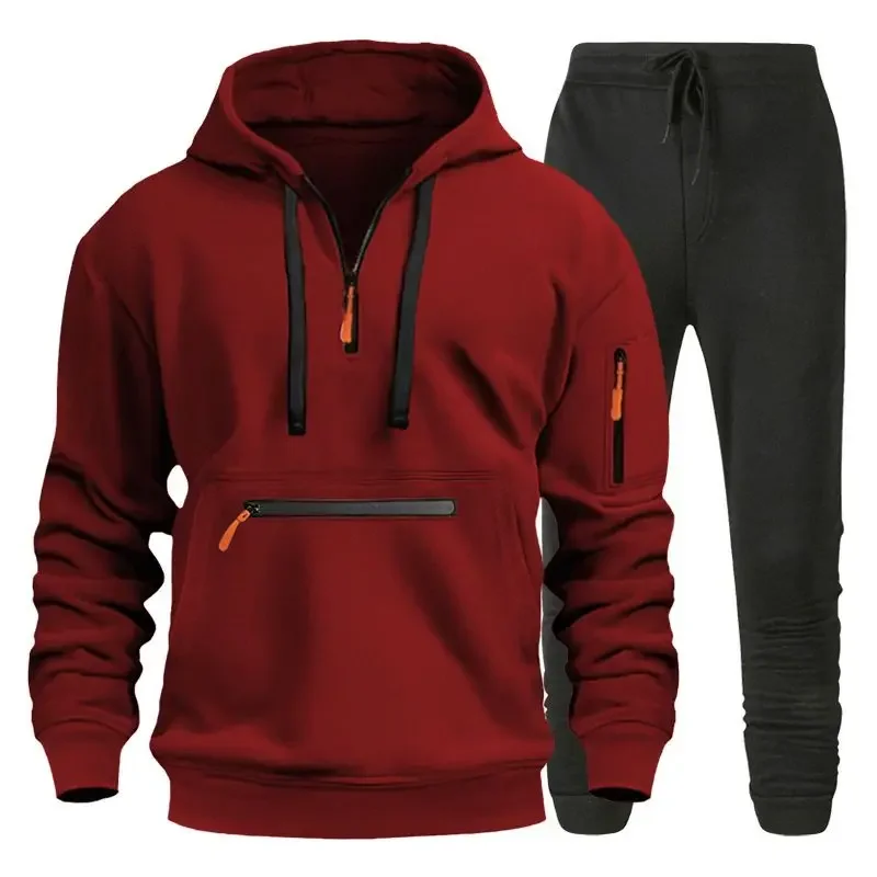 Mens Autumn Winter Casual Sportswear Hooded Sweatshirt Suit