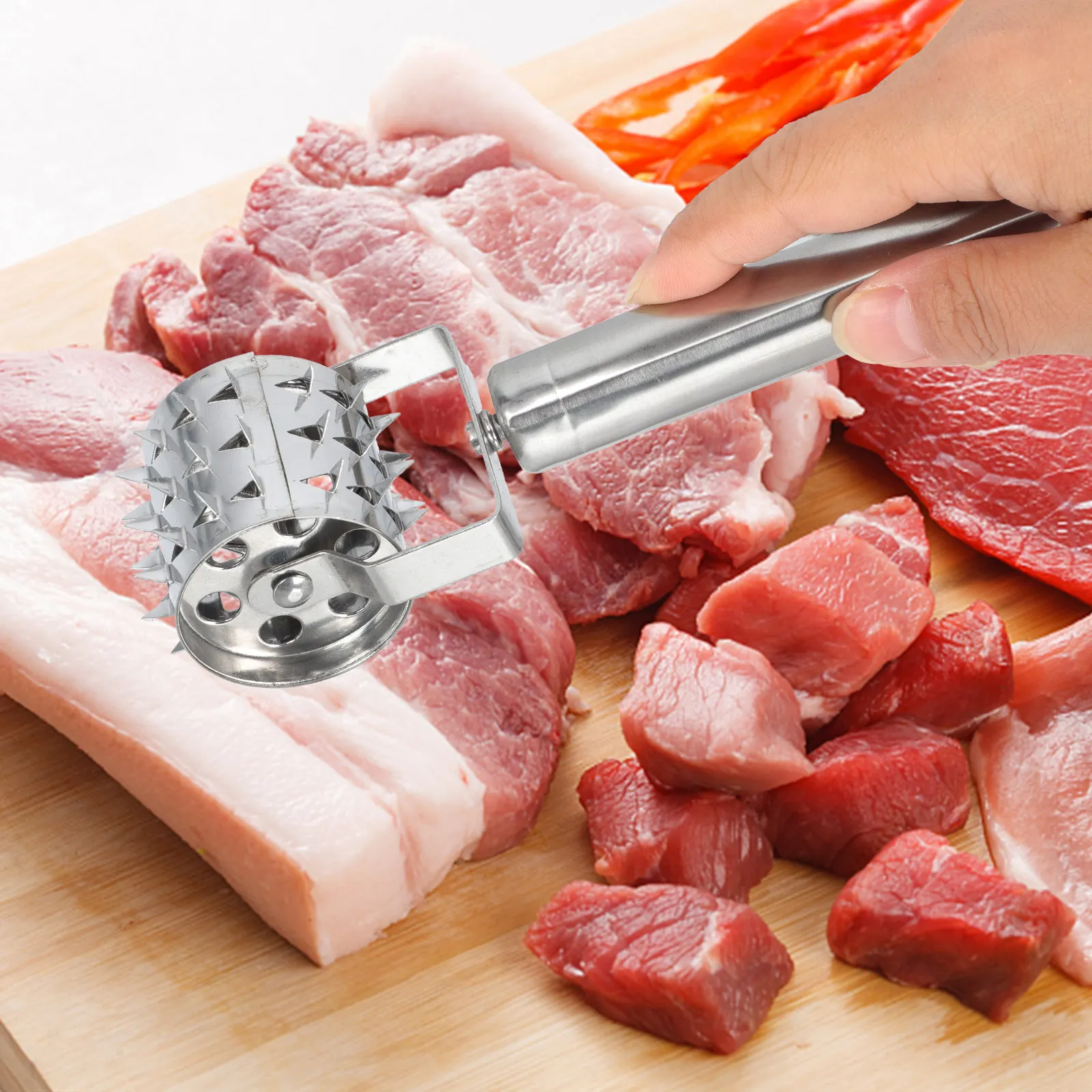 

Stainless Steel Meat Tenderizer Hammer Portable Lightweight Kitchen Gadget Non-Slip Steak Mallet Tool Silver Metal Flattener For