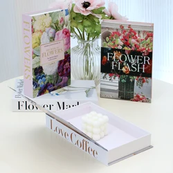 Flowers Fake Books Decor Living Room Luxury Decorative Books Storage Box Hotel Bedroom Coffee Table Storage Box Prop Books