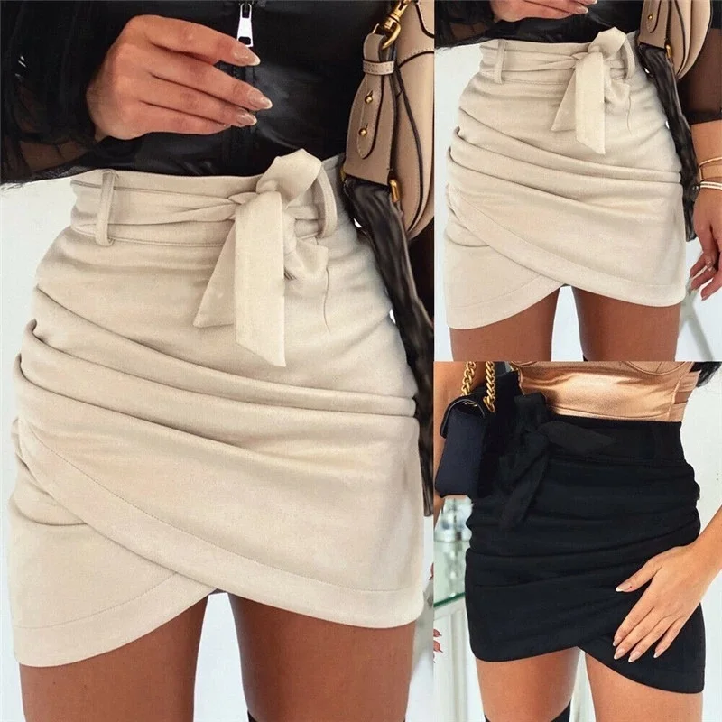 Moda OL fasciatura con cintura gonna a matita incrociata solida estate primavera donna Sexy a vita alta aderente minigonne vestiti High Street