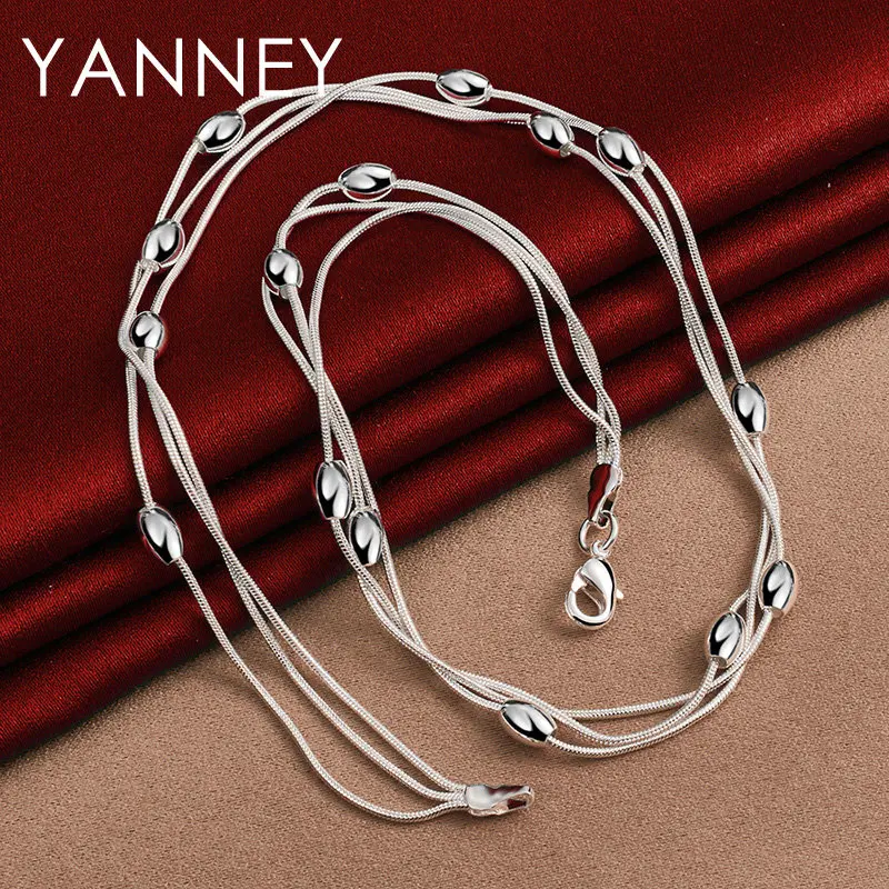 Charm 925 Sterling Silver 18 Inches Bead Chain Necklace Fashion Women Men Wedding Party Punk Accessories Jewelry image 5