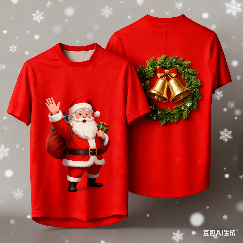 

Рождественская мужская футболка с 3D полоской Санта-Клауса Мужские и женские футболки с круглым вырезом и графикой Быстросохнущие топы Мужская одежда y2k