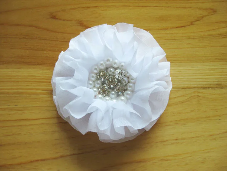 (5 stks/partij) 10 CM 15 Kleuren Trend Vintage Chiffon Bloem Verstoorde Bloem Met Parel Strass Centrum Voor Baby Meisje Haaraccessoires