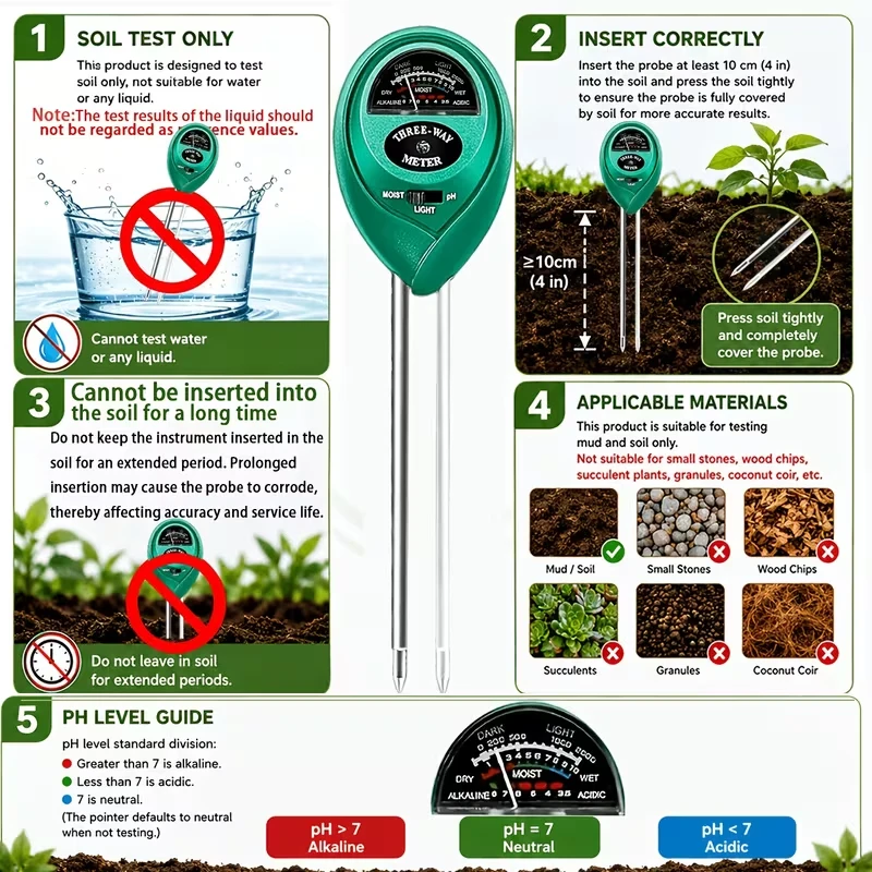 Medidor de Solo 3 em 1 (Umidad - Gardening Tools Equipment avaliação e preço