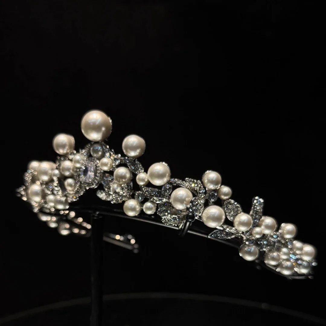 اكسسوارات شعر الزفاف لؤلؤة كريستال التيجان والتيجان الزركون عقال للعروس النساء الأميرة الملكة الإكليل مجوهرات الزفاف