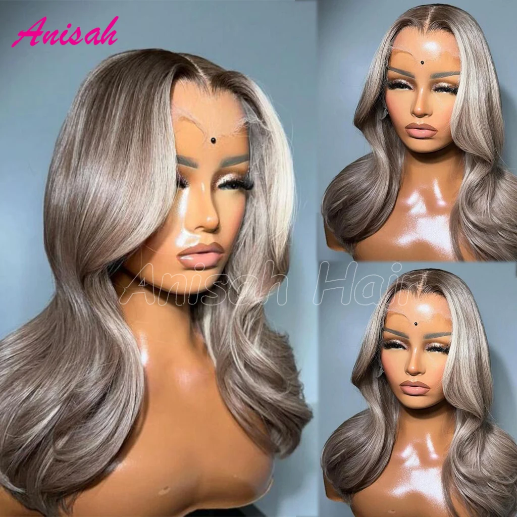 

Brazilin Virgin Hair Ash Blonde Human Hair Full Lace Front Highlight Wavy Wig 13x4 13x6 Hd Transparent Lace Frontal Wig PrePluck