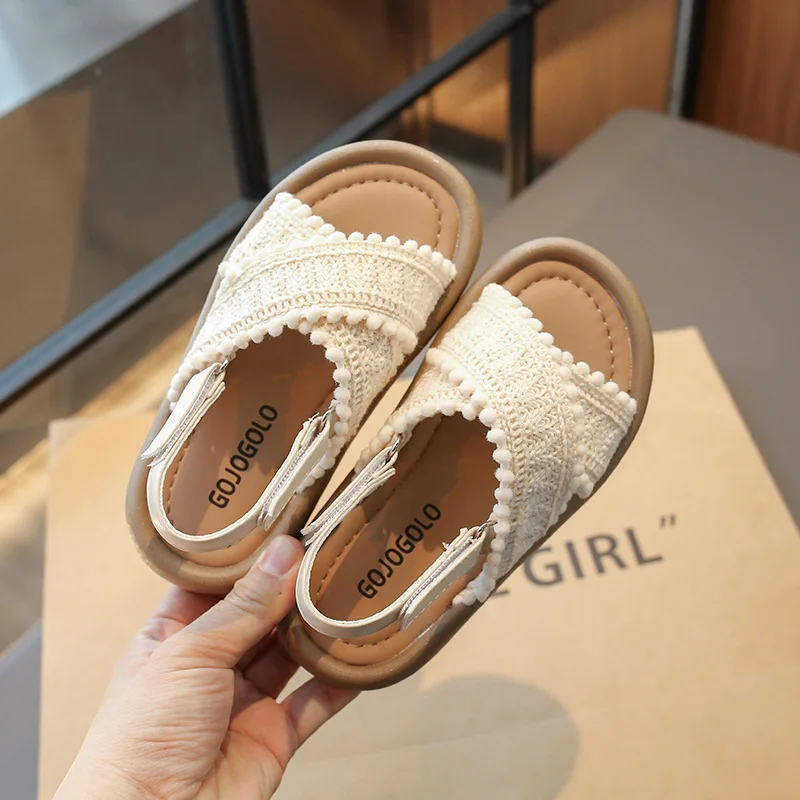 Summer Beach Shoes Knitted Chic Kids Princess Shoes Seaside Holiday Toddler Sandals Girl Slippers Ladies Flats Slides