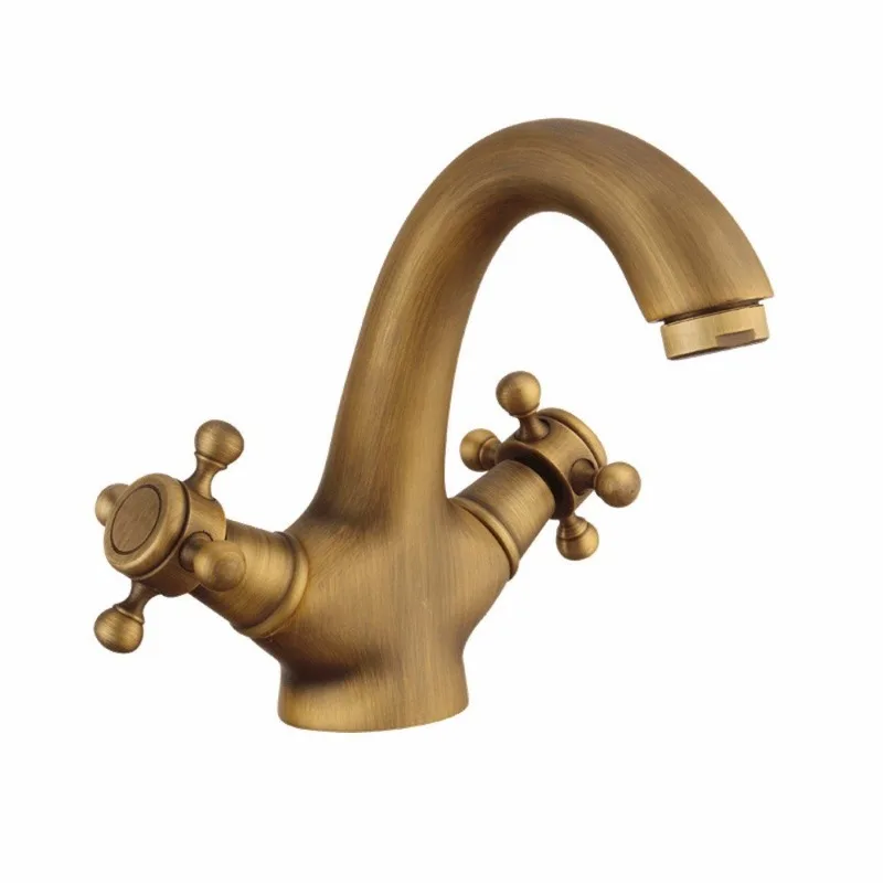 Brass Antique Faucet Bathroom Faucet Mixer in the Bathroom Washbasin Taps Mixer with Two Handles Deck Mounted Hot Cold Water