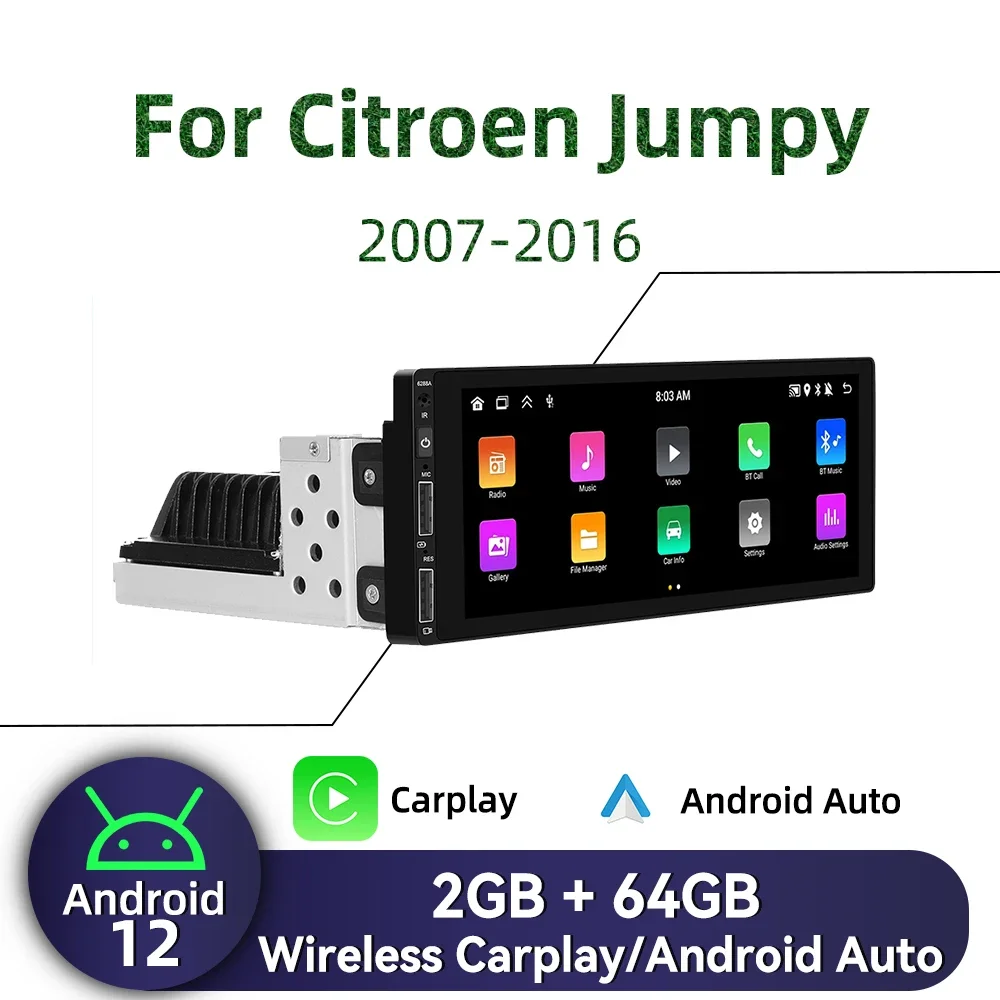 1Din Android Radio for Citroen Jumpy 2007-2016 Carplay Autoradio Android Auto Stereo Car Multimedia Head Unit Navigation GPS BT