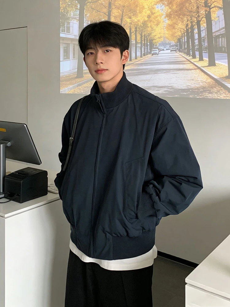 

Мужская куртка-бомбер в американском стиле, весна-осень 2026, новая, ретро, крутая, бейсбольная, приталенная, синяя, верхняя одежда