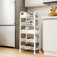 5 Layers Metal Kitchen Rack Household Floor-Standing Multi-Layer Storage Rack Movable Trolley Storage Rack Vegetable Basket