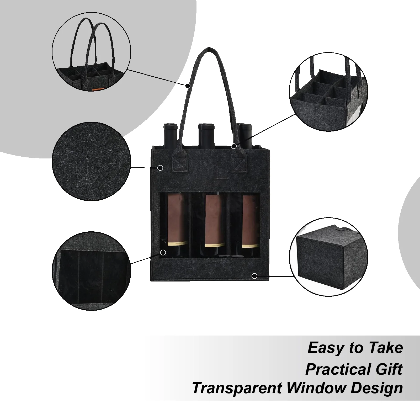 

Felt Wine Tote Bag Reusable Bottle Gift Box Leakproof Wine Tote Bag 6 Bottles Capacity Wine Holder Bag with handle For Travel