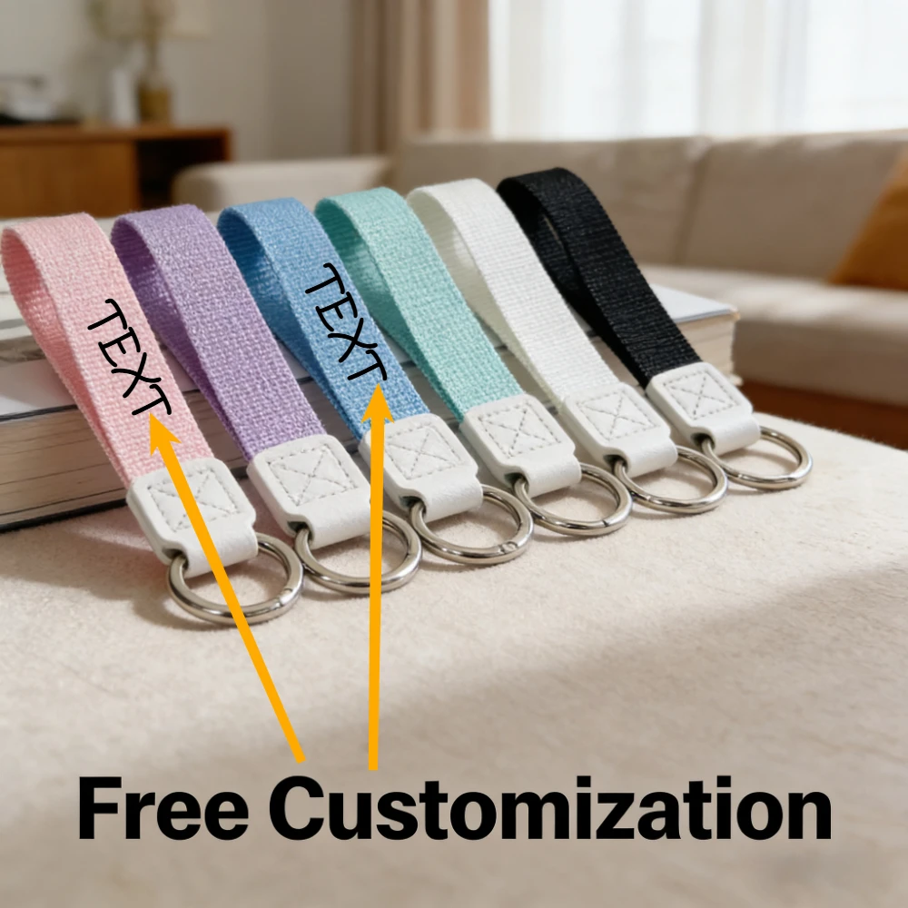 

Free Custom Solid Color Ribbon Keychain Personalize Bag Webbing Motorcycle Keyring Weave Short Lanyard Key Ring DIY Pendant Gift