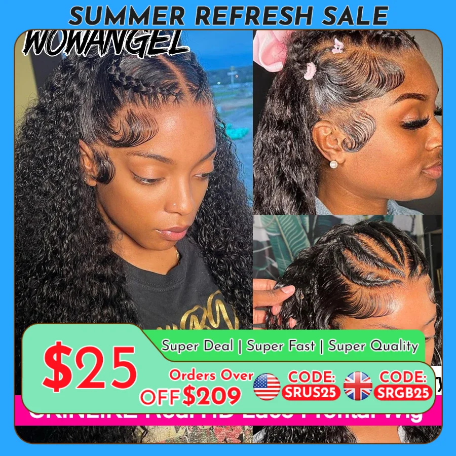 Wow Angel 250% HD Lace Frontal Wigs 13X6 Water Wave Wigs 28inch Lace Front Wigs Pre Plucked Curly Wig Human Hair Wig For Women