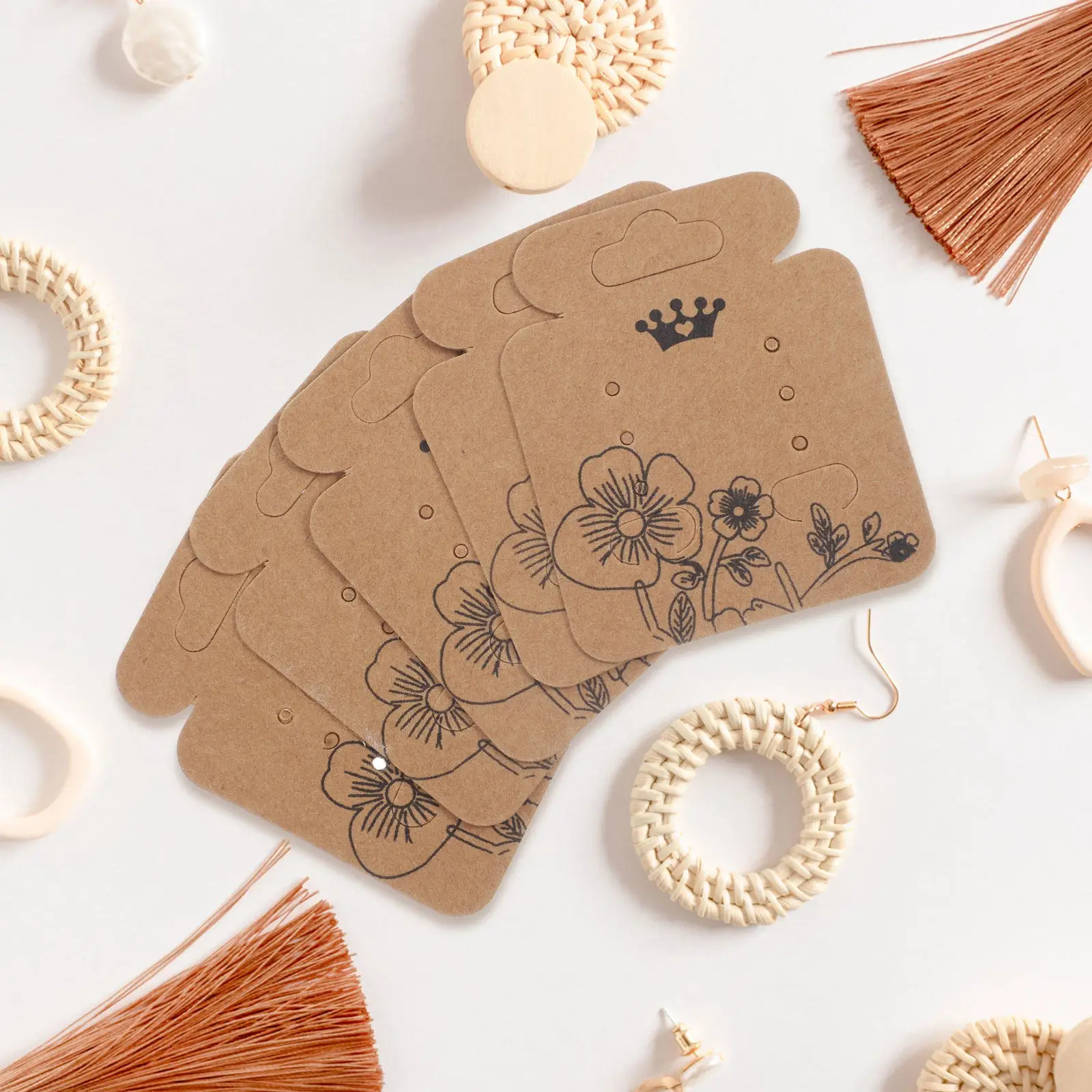 

Earring Packaging Cards Kraft Paper Jewelry Display Cards for Earrings Necklaces Hairpins Easy Fold Stereoscopic Stand