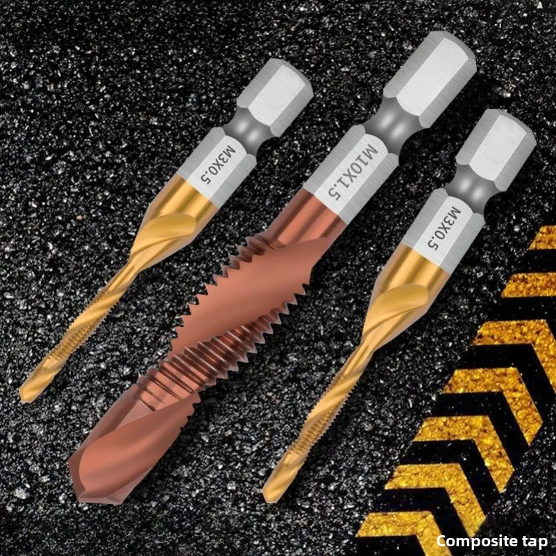 Multifunctional composite tap set Hexagonal shank drilling and tapping integrated screw-tip hole opener Tapping bit m3 spiral