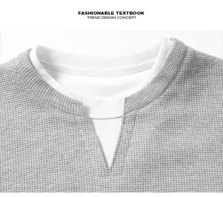 Tägliches Urbanes Henley-Shirt für Herren, Langarm, V-Form-Ausschnitt, Gefälschter Saum, Weicher Waffelstoff, Einfaches Modisches Oberbekleidungsstück – Detail 10