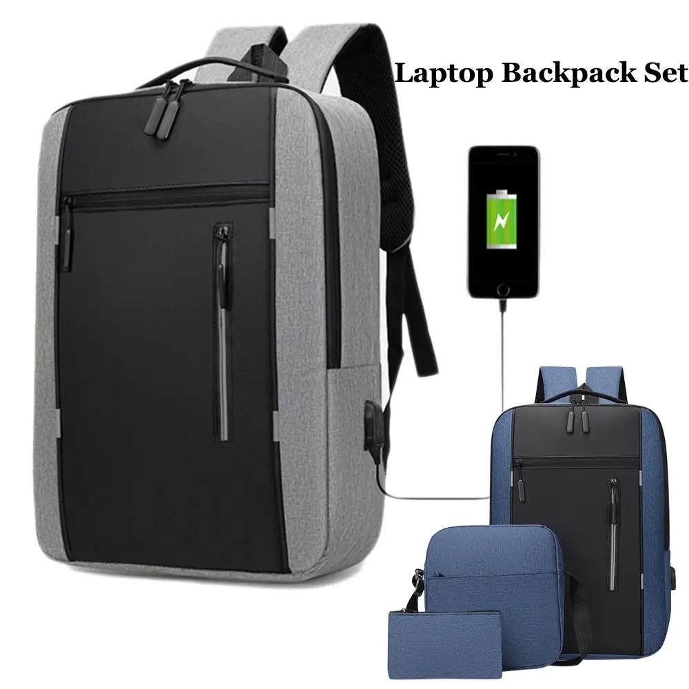 

Waterproof Oxford Cloth Travel Laptop Backpack Set with USB Charging Port Anti Theft College Bookbag for 15.6 Inch Laptop