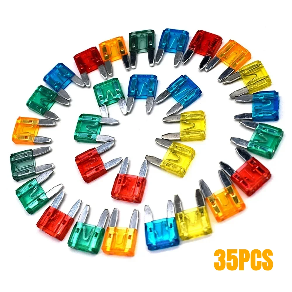 

35Pcs Car Motorcycle Universal Parts MIXED Mini Blade Fuse 5 7.5 10 15 20 25 30 AMP Blade Fuse Assortment Set Auto Accessories