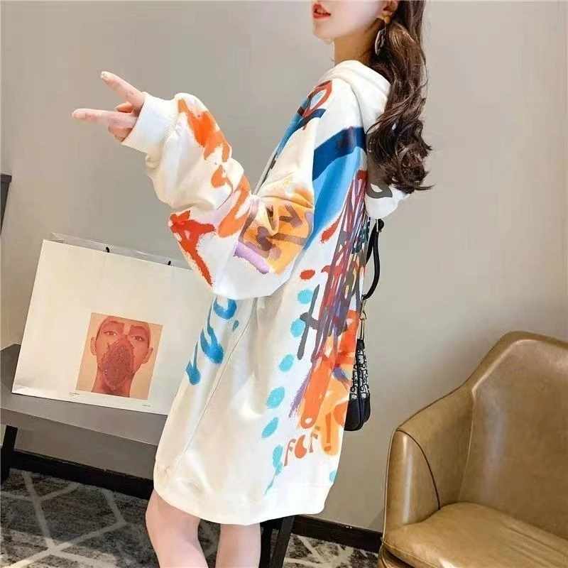 Top con cappuccio femminile Doodle Basic Y2k Vintage Novità Promozione Emo abbinato essenziale con Orint su felpe con cappuccio da donna