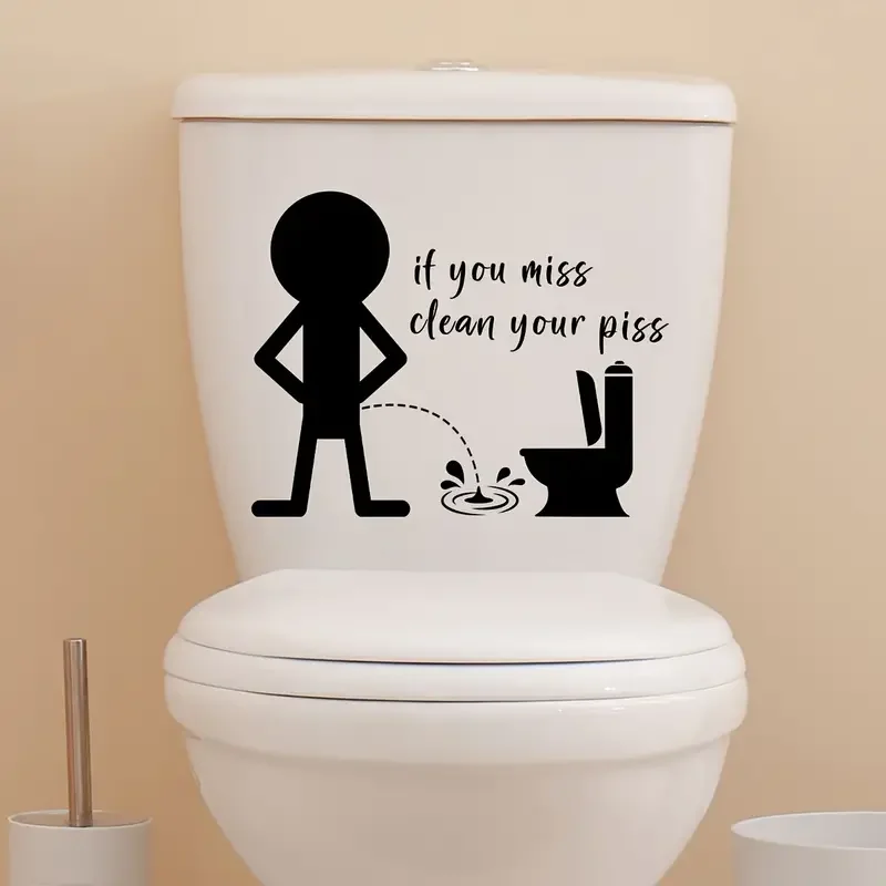 1pc Artistic Vinyl Toilet Lid Decal, Funny Bathroom Mural, Self-adhesive Wall Art Sticker For Bathroom, Entryway, Living Room, O