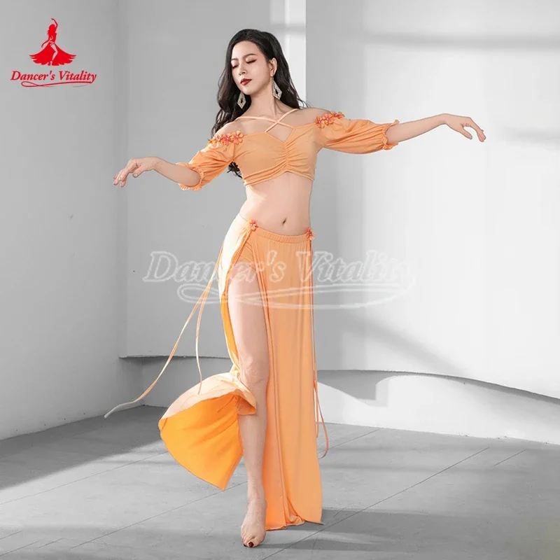 

BellyDance Set Women's Sexy Off Shoulder Top+Split Long Skirt 2pcs Adult Female Oriental Dance Professional Practice Clothes