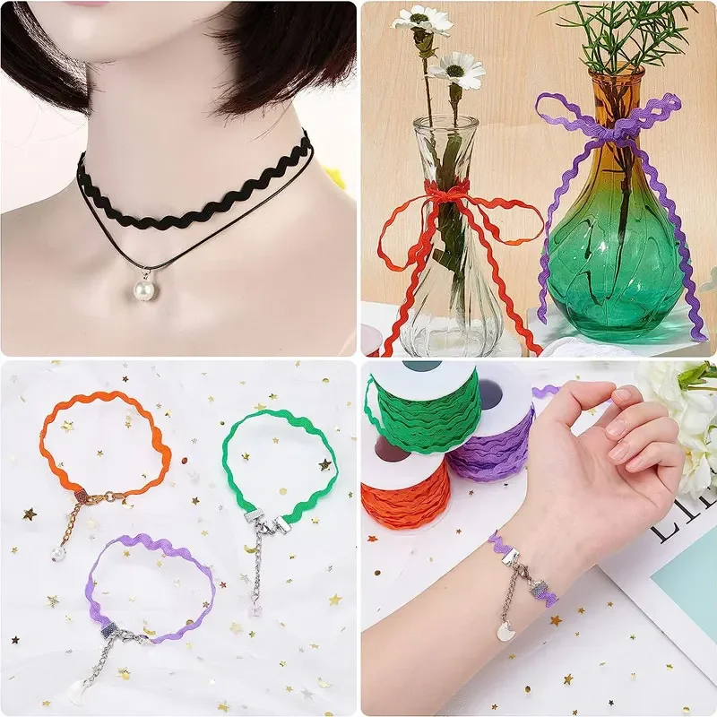 15Yards 5mm Sewing Ribbons Colorful Wave Bending Fringe Trim Ribbons for DIY Clothes Gift Wrapping Home Wedding Party Decor