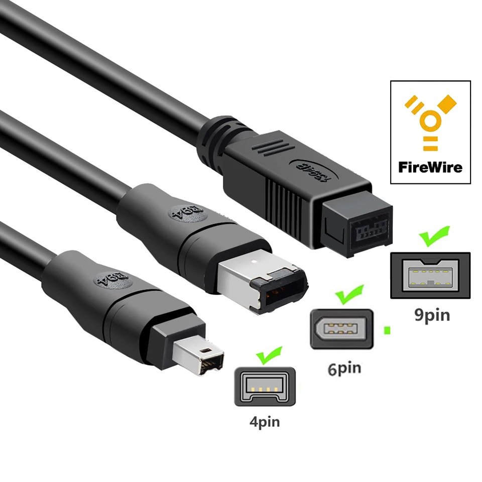 Firewire-Cable Premium 800, IEEE 1394B, 9 pines a 9 pines, 9 pines a 4 pines, IEEE1394a, 6 pines a 6 pines, macho a macho, línea 1394 para PC DV iLink