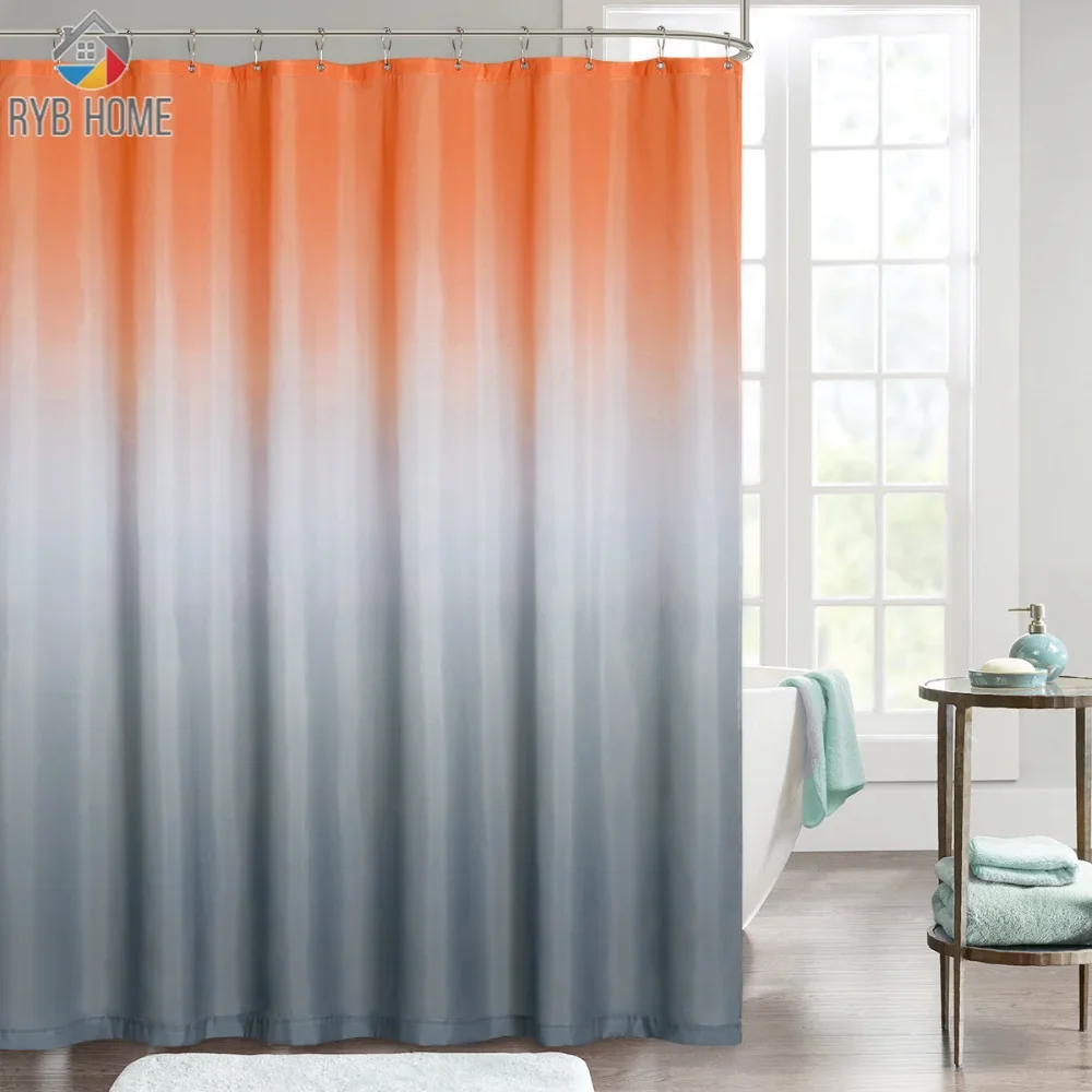 Waterproof Screen Gradient color Pictures Bath Curtain Polyester Fabric Washable Shower Curtains Bathroom Decorations Free Hooks