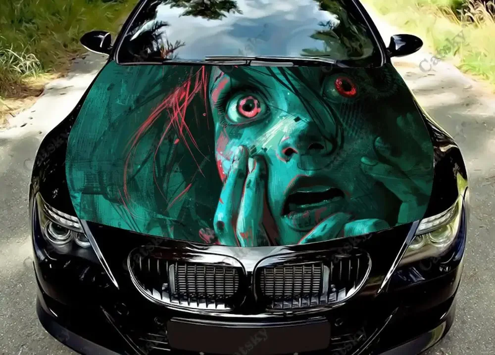 Scary Woman Art Car Hood Vinyl Stickers Wrap Vinyl Film Engine Cover Decals Sticker Universal Car Hood Protective Film