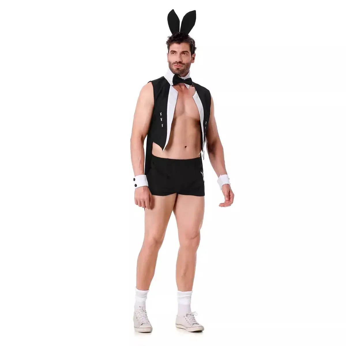 Men Sexy Outfits Lingerie Set Male Maid Cosplay Outfits Bunny Party Role Play Costume Waiter Lingerie Men Head Wear