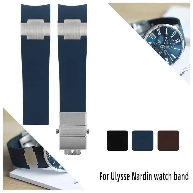 For Ulysse Nardin Silicone Rubber Band 263 DIVER Curved End Strap Black Brown Blue Waterproof Belt Watch Bracelets 22Mm