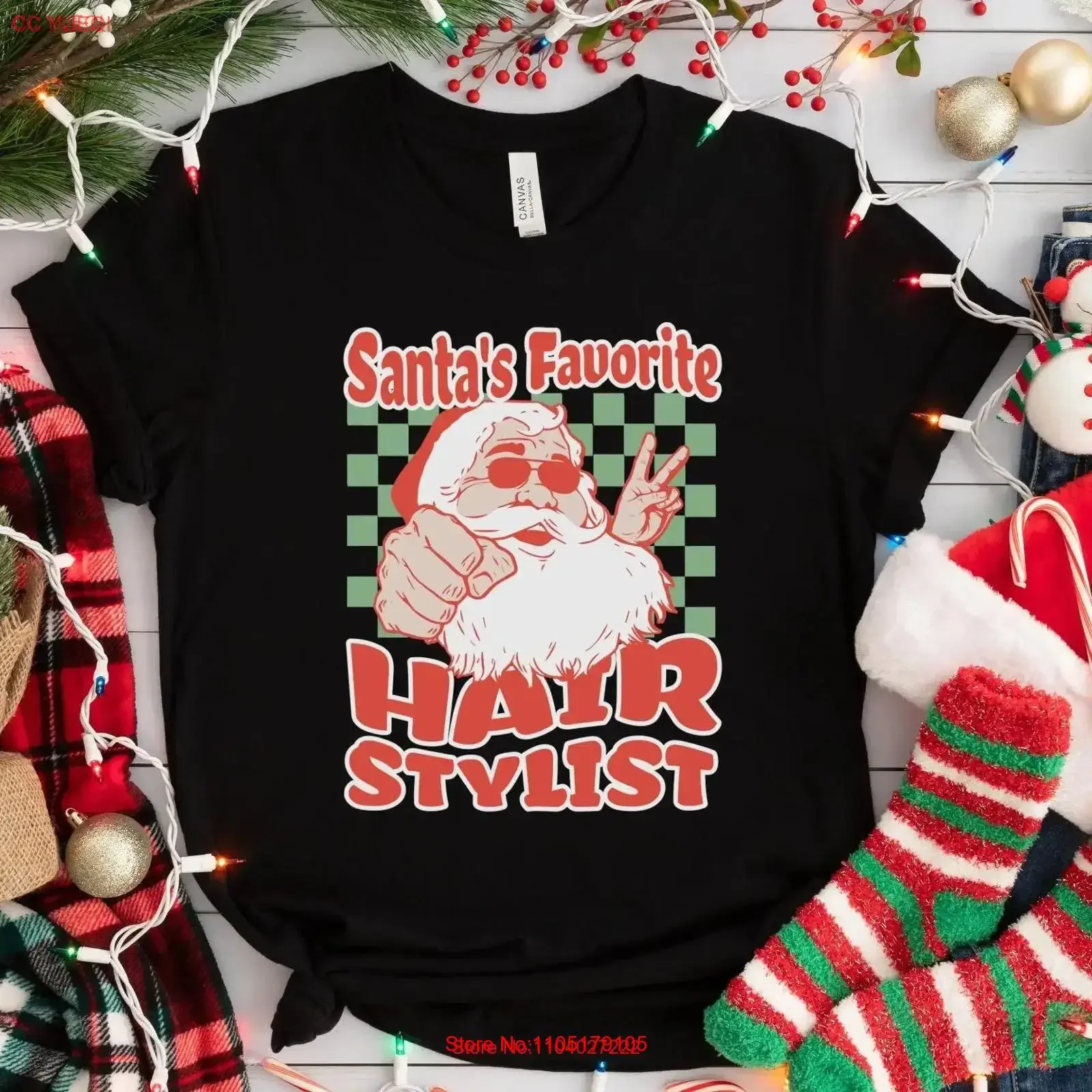 

Рождественская футболка для парикмахера, любимый парикмахер Санты, парикмахерский комод, парикмахерский праздник, винтажный стираный, удобный