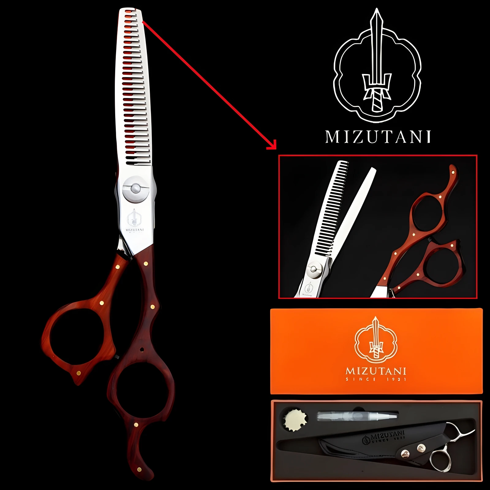 

MIZUTANI barber Scissors New wooden scissors 6.0 inch thin hair scissors Professional barber shop barber scissors tool set