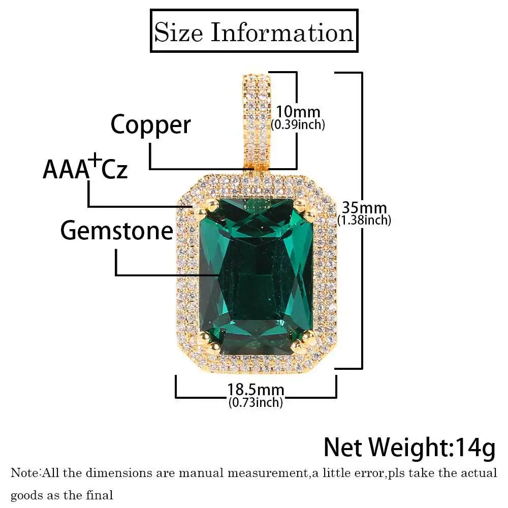 Gold Color Iced Out Pendants Necklaces For Women Hip Hop Square Zircon Man Necklace Stainless Steel Chain Hippie Jewelry OS140