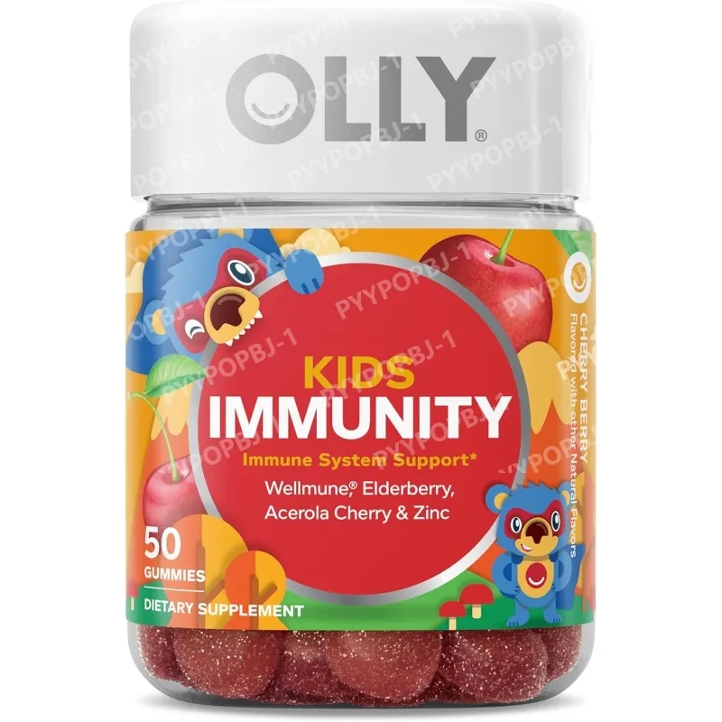 

OLLY Kids Immunity Gummy Immune Support with Wellmune Elderberry Vitamin C Zinc Chewable Supplement Cherry 50 Count