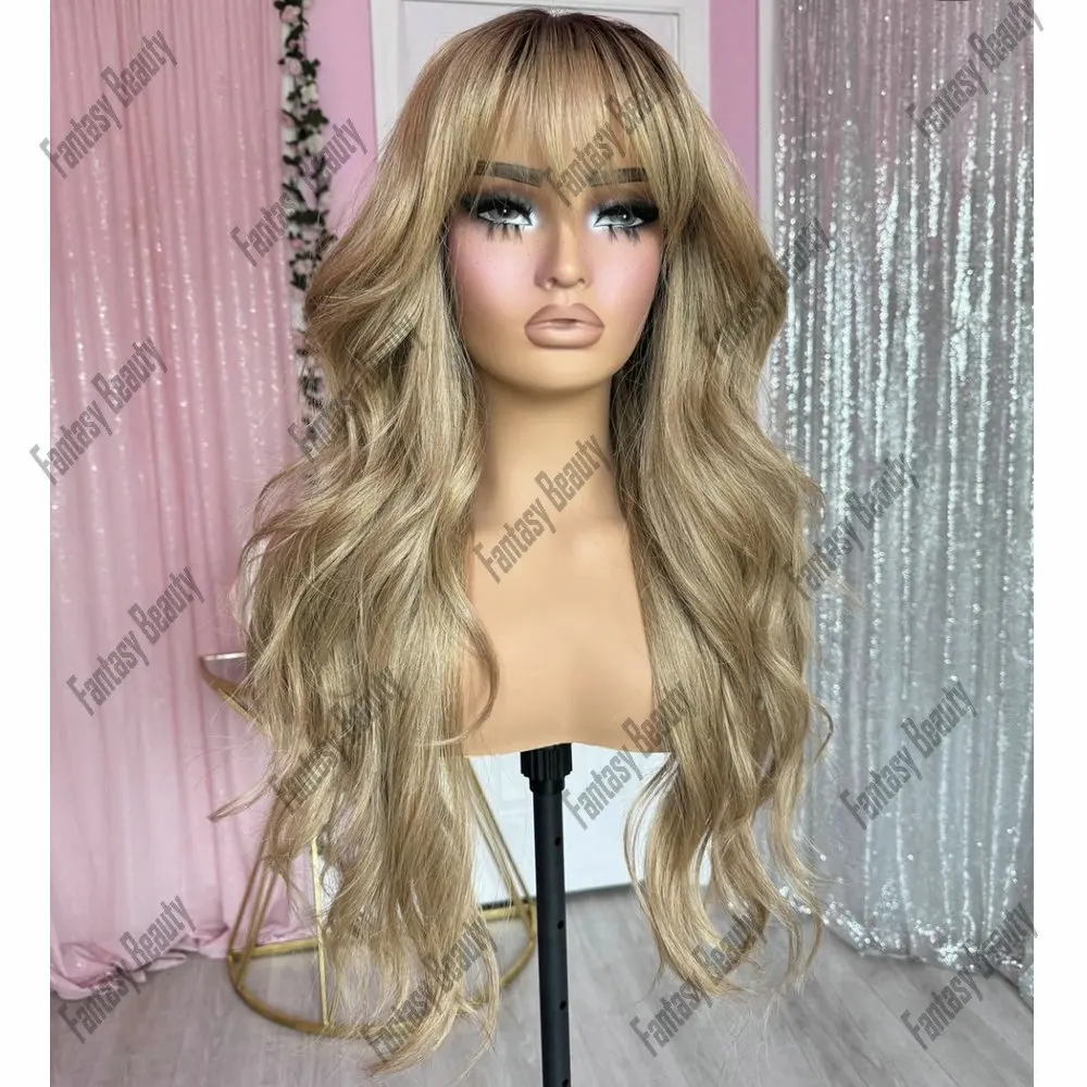 Full Lace Wigs 100% Human Hair Quality Ombre Honey Blonde Body Wave With Bangs Glueless 13*6 Lace wigs Human Hair Remy Hair Wig