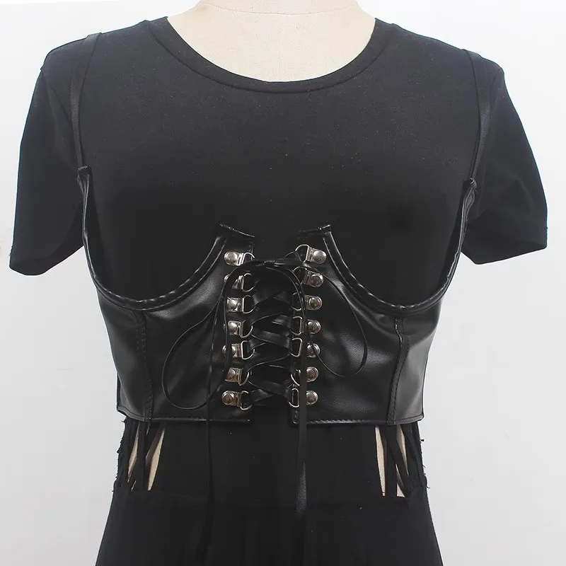 

Women's Runway Fashion Black pu Leather Punk Cummerbunds Female Dress Corsets Waistband Belts Decoration Wide Belt R534